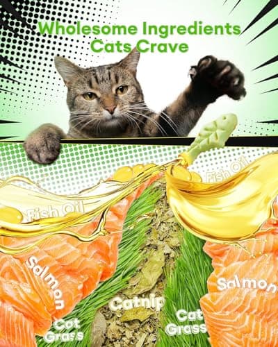 Pawaura Cat Grass Treats for Hairball Control – Natural Chicken & Catnip Biscuits, Low-Calorie Healthy Snacks for Indoor Cats, Digestive & Dental Care (3.53 oz, Chicken) - Thumbnail 2