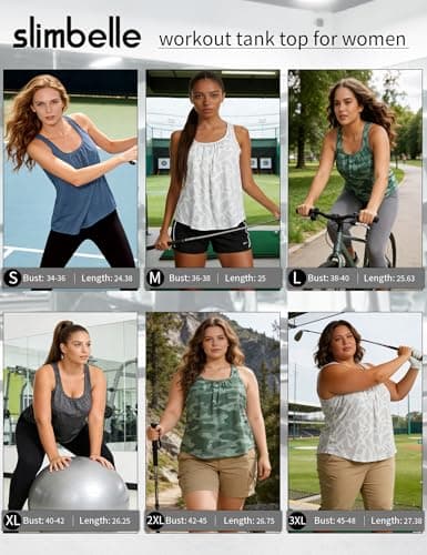 SLIMBELLE Mesh Racer Back Tank Tops Womens Gym Yoga Athletic Workout Tops Round Neck Sleeveless Loose Fit Cami with Built in Bra Green Camo 3XL - Thumbnail 6