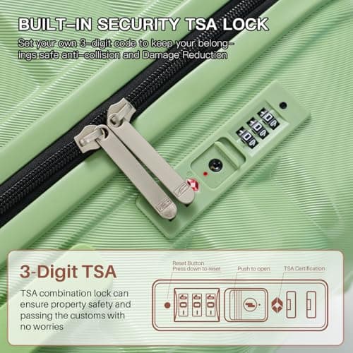 GettBetter Luggage Sets PC Hardshell Durable Suitcase Sets Double Spinner Wheels TSA Lock Zippers 4 Piece Luggage Set for Women Men,Back to School,Avocado Green(14/20/24/28 inch) - Thumbnail 4