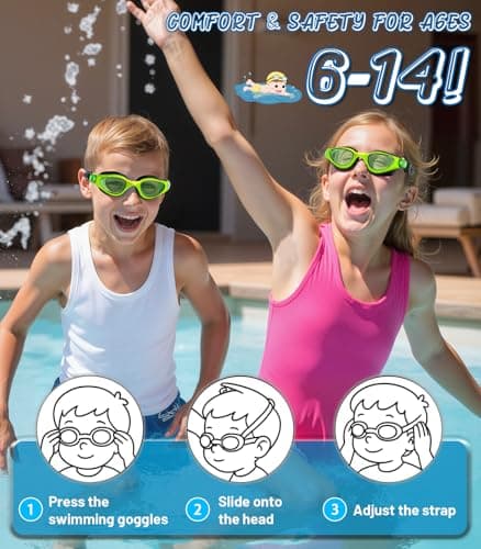HIGAHY Swim Goggles for Kids 6-14, Anti-Fog UV Protection Clear Swimming Goggles, Leakproof Pool Swim Goggles for Boys Girls (Blackgreen - Green Lens) - Thumbnail 5