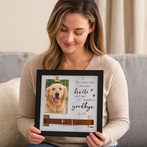 Hicustore Dog Frames for Pictures Memorial, Personalized Pet Picture Frame Memorial Gifts for Loss of Dogs, Pet Collar Frame with A Pet Dog Urns Keychain - Thumbnail 2