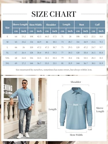 Promen polo Men's Classic Long Sleeve Polo Shirts Casual Lightweight Solid Golf Shirts with Pocket Orange L - Thumbnail 6