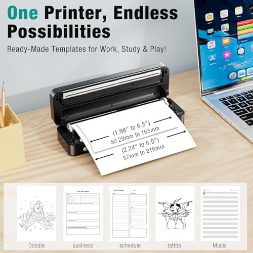 PEDOOLO Portable Printer Wireless for Travel, Inkless Thermal Printer Supports 8.5 x 11 Inch Thermal Paper, Bluetooth Compatible with iOS, Android, Laptop Includes 2 Rolls & 10 Sheets of Paper Kit - Thumbnail 4