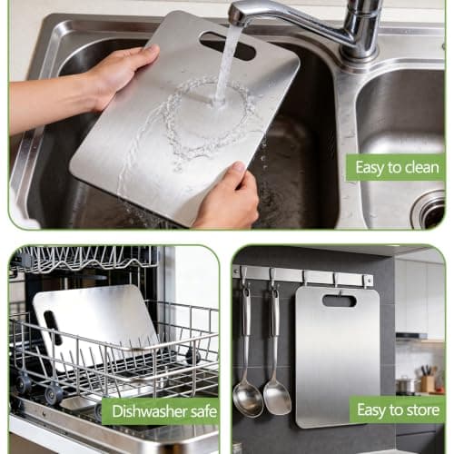 Stainless Steel Cutting Board Set, Double-Sided Chopping Boards for Kitchen, Separate Raw & Cooked Food Areas, Dishwasher Safe, for Meat, Vegetables, Fruits & More - Thumbnail 4