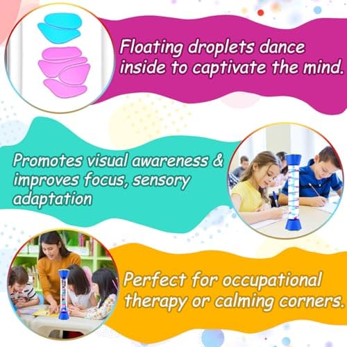 Cucue Sensory Fidget Tubes Set - Calming Toys for Kids - Sensory Tube with Glitter Bottle, Gravity Spinner, Bubble Drop Spiral Hourglass - Promotes Calmness & Independent Play (Motion Bubbler Tube, 3) - Thumbnail 5