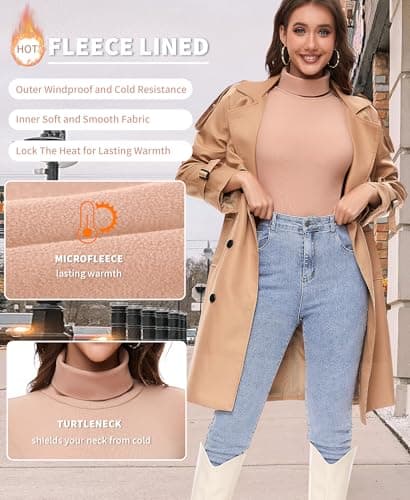 Ganado Long Sleeve Shirts for Women Turtleneck Thermal Shirt Layering Basic Tops Fitted Plain Undershirts (Khaki, Medium) - Thumbnail 4