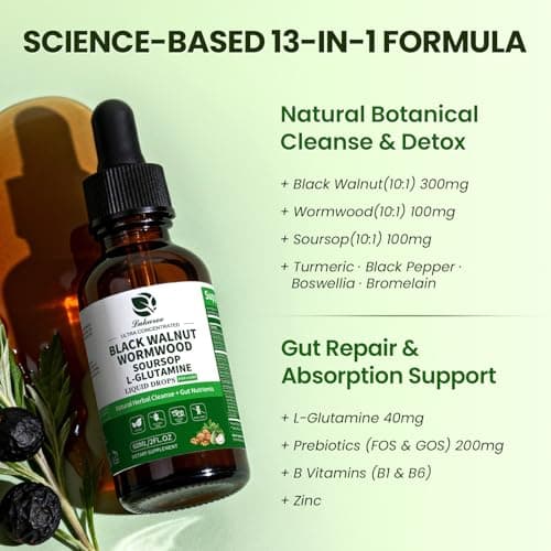 Lukaree (2 Pack) Wormwood Black Walnut Soursop Cleanse for Humans – with L-Glutamine Prebiotics & Zinc for Gut Health & Digestive Comfort – Mood, Immune & Energy Support – Vegan Gluten-Free - Thumbnail 2