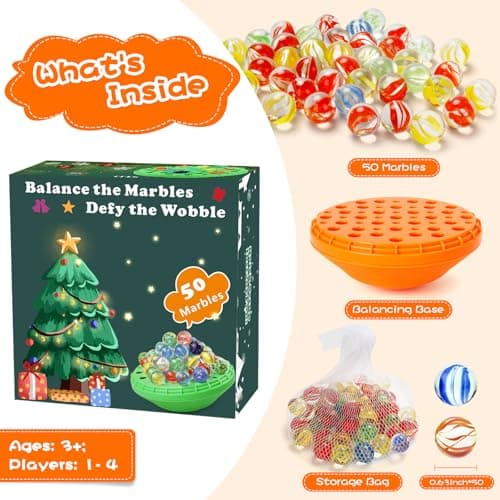 Marble Balance Game - 50 Colorful Marbles with Built-in Storage, Fun Family Challenge for 1-4 Players, Educational Toy for Kids & Adults, Perfect for Parties, Travel & Birthday Gifts (Pumpkin Orange) - Thumbnail 3