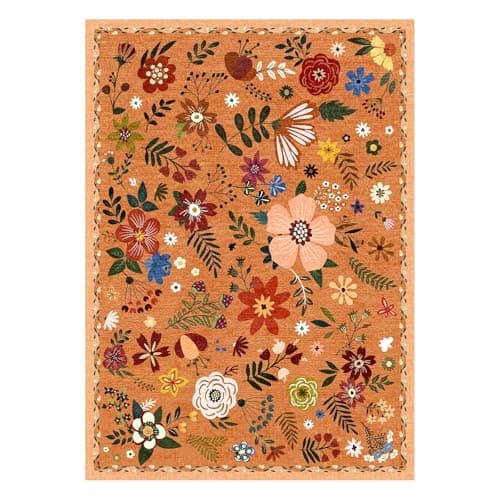 Washable Area Rugs, Floral Rug, Large Carpet for Living Room Bedroom,5'x 7',Orange - Thumbnail 2