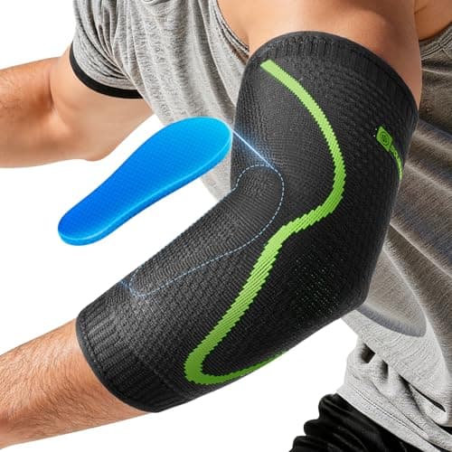 Elbow Brace Support with Gel Pads Breathable Elbow Compression Sleeve for Men & Women 4D Knit Elbow Sleeve for Golfer's, Tennis Elbow, Tendonitis, Reduce Joint Pain During Any Activity(Black, Medium) - Image 1