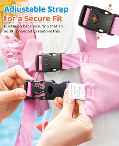 HeySplash Swim Vest for Kids, Toddler Pool Floaties Fit 33-66 Lbs,Swimming Vest with Adjustable Strap, Swim Jacket Water Wing Arm Float, Puddle Beach Boat Jumper Float Device Girl,Pink Unicorn - Thumbnail 4