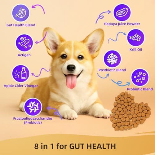 Dog Probiotic Chewable Tablets with Prebiotic, Apple Cider Vinegar & Papaya Powder, Pork Flavor Daily Digestive Supplement for All Breeds Dogs, 90 Count - Thumbnail 4