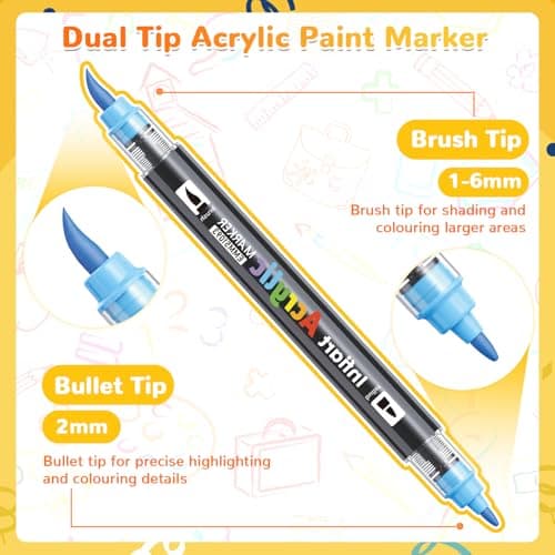 Infiart 60 Colors Dual Tip Acrylic Paint Markers Automatic Ink Control Acrylic Paint Pens, Fine & Brush Tip Acrylic Markers Set for Christmas Decorations, Glass, Stone, Wood, DIY & Art Supplies - Thumbnail 4