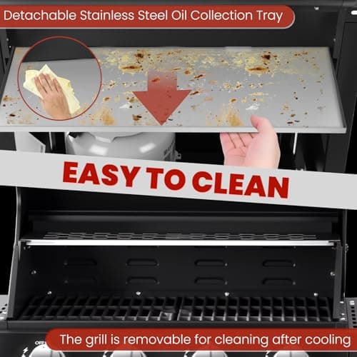 RYHOFOUD 4-Burner w/Side Burner Gas Grill with 292 SQ.IN. Outdoor Grill with 44,000 BTU,Propane Grills with Top Cover Lid,Grills Outdoor Cooking for Patios,Camping,Balcony-Q043 - Thumbnail 6