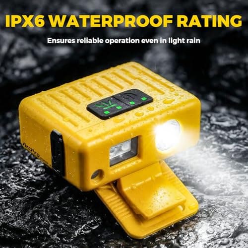 ARCPRO Ultra-Light (1.16oz) LED Clip on Hat Light with Motion Sensor - USB-C Rechargeable Cap Light, 5 Modes with Red Light, IPX6 Waterproof Headlamp for Fishing Hands-Free Clip-on Light (Yellow) - Thumbnail 4