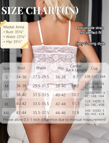 Avidlove Sexy Pajama Set for Women V-neck Bridal Lingerie Womens Pjs Lace Cami Pajama Set White 2XL - Thumbnail 6