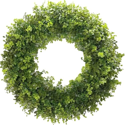 Hiptree 22 Inch Boxwood Wreath for Front Door-Artificial Spring Greenery Indoor Outdoor Wreaths Decorations, Farmhouse Wall Decor-Wedding,Summer, Fall, Winter,Easter, Green All Year Round,DIY Wreaths - Image 1
