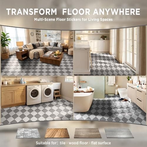 auxua Grey Vinyl Checked Flooring Roll – Small Size (15.7” x 6.56ft) for 8.61 sq.ft Coverage, Seamless Grain Match, Hassle-Free Peel & Stick Tile Application, Ideal for Kitchens & Bathrooms - Thumbnail 5