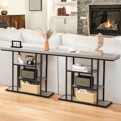 HABUTWAY 42" Industrial Console Table, Narrow 4-Tier Wood Entryway Table for Living Room, Accent Tables Living Room, Hallway Table, Sofa Table for Front Door, Hallway, Foyer, Rustic Grey - Thumbnail 4