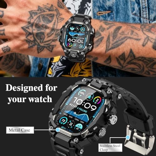 Deczone Band with Rugged Case Compatible with Apple Watch Bands 49mm (Ultra 3/2/1), Sport iwatch Bands Protective Bumper Cover for Men (49mm Titanium) - Thumbnail 3