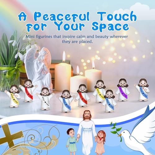 105 PCS Little Jesus Figures,Mini Jesus Figurines - Tiny Statues for Easter Egg Stuffers,Religious Gifts,Parties,Baptism Gifts,Multicolor Miniature Decorations,Hide and Seek Figurines（Multicolor） - Thumbnail 3