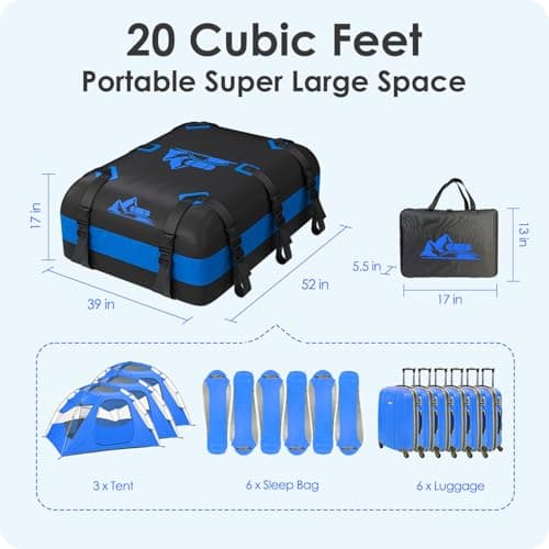 BATSUVCER Car Rooftop Cargo Carrier Bag 20 Cubic Feet, 100% Waterproof Heavy Duty Car Roof Bag for All Vehicle with/Without Racks - Anti-Slip Mat, 6 Door Hooks, Storage Bags, 5CM Straps(Blue) - Thumbnail 6