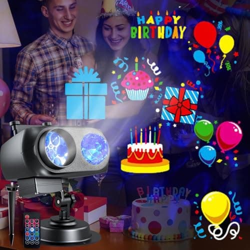 Christmas Projector Lights Outdoor - 2-in-1 HD Holiday Light Projector with Remote Control & Timer, IP65 Waterproof, 10 Slides & 10 Colors Ocean Wave Effects for Yard, Garden, House, Xmas Decorations - Thumbnail 2