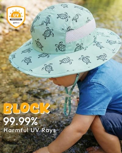 Sun Hat for Baby Boys Girls Toddler and Kids UPF 50+ with Bucket Wide Brim Summer (US, Age, 0 Months, 6 Months, Light Gray + Mint Green) - Thumbnail 3