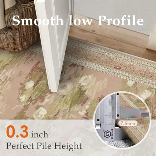 PureCozy Washable 8x10 Area Rug for Living Room Pink Floral Indoor Large Carpet Non Slip Low Pile Vintage Impressionist Rugs for Bedroom Dining Room Nursery Playroom Farmhouse Decor - Thumbnail 5