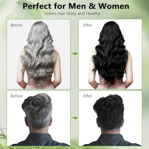 RKQNIER Black Hair Dye Shampoo for Women & Men, 15 Min Gray Coverage, 3 in 1 Semi-Permanent Color with Natural Herbal Ingredients - Thumbnail 2