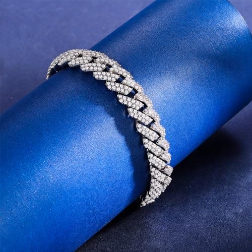 Gemsme 14mm Cuban Bracelet, Hip Hop Heavy 18k White Gold Plated 14MM Full Iced Out Miami Cuban Link Chain Bracelet - Thumbnail 2
