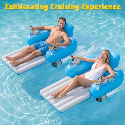 HopeRock Inflatable Motorized Pool Floats for Adults - Rechargeable Pool Lounger with Dual Motors & 2 Storage Compartments, Electric Water Lounger Float, Pool Raft Holds up to250lb, Pool Toys Adults - Thumbnail 6