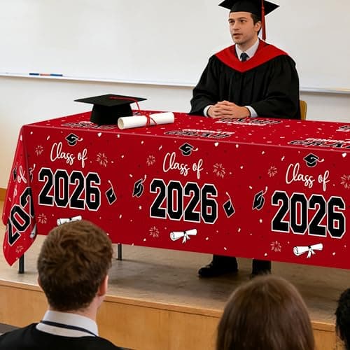 QZYL 4 Pack Graduation Table Cloth, 54" x 108" Red 2026 Graduation Table Decorations, Disposable Grad Party Decorations for College, Rectangle Plastic Tablecloth for Class of 2026 Congrats Grad - Thumbnail 5