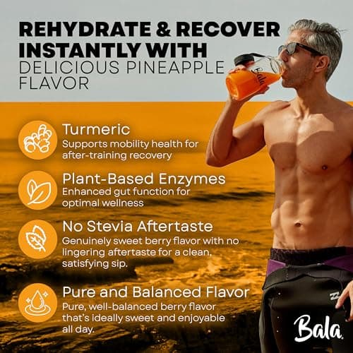 Bala Total Body Wellness Drink Mix, Hydrate & Recover Variety Pack, Pineapple, Lime & Berry, 4 Per Flavor, Zero Sugar Electrolytes Powder Packets with Enzymes & Amino Acids, Turmeric Drink, 12 Count - Thumbnail 6