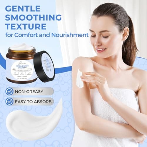 Magnesium Lotion for Sleep, Natural Magnesium Cream for Leg Cramps, Soothing Relief & Muscle Relaxation, Magnesium Butter with Coconut Oil, Shea Butter, Vitamin E, Safe for Kids, Unscented 4 oz - Thumbnail 4