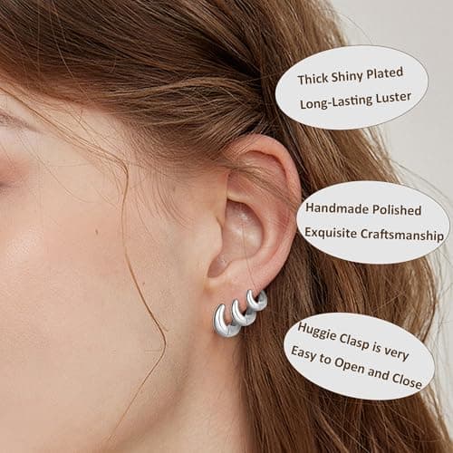 Wgoud Small Gold Hoop Earrings Set for Women, 6 Pairs 14K Gold Plated Hypoallergenic Lightweight Huggie Hoops Earrings, Trendy Cartilage Cubic Zirconia Earrings for Women Gifts. (03Silver) - Thumbnail 5