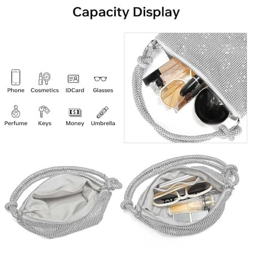 GEMIU Evening Bag Sparkle Purses for Women, Rhinestone Clutch Purse for Women Dressy Sequin Purse Silver - Thumbnail 5