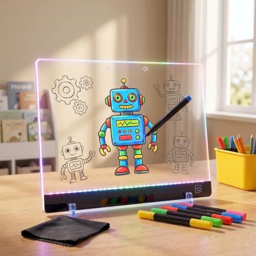 Led Drawing Board for Kids Doodle Board & Adults Message Board w 7 Dry Erase Markers Home Office Supplies and Back to School Supplies,6 Led Lights, Writing, Drawing Tablet & Tracing Paper - Image 1