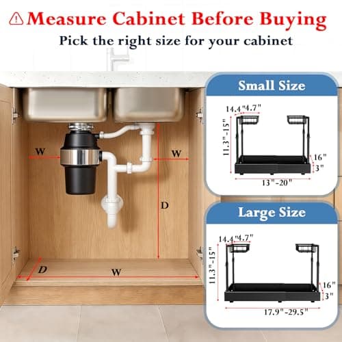 Aisslro Under Sink Organizer, 2 Tier Under the Sink Storage, Expandable Adjustable Slide Out Pull Out Under Cabinet Organizers Shelf, for Kitchen Bathroom Pantry Closet Organization, Black - Thumbnail 2
