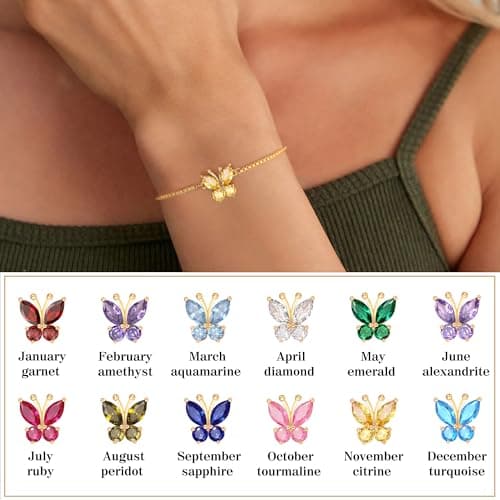 Sistble Butterfly Birthstone Bracelet October Birthday Gifts for Women Tourmaline Bracelet Dainty Gold Bracelets for Teens Jewelry Anniversary Mothers Day Birthday Gifts - Thumbnail 3