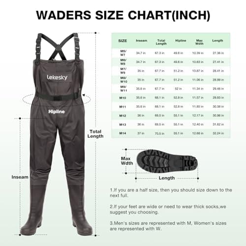 Lekesky Fly Fishing Chest Waders with Boots for Men Women, US Sizes 5–14,2-Ply Nylon/Pvc Waterproof Waders(Brown,M7/W9) - Thumbnail 6