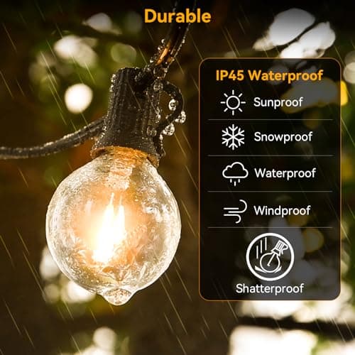 100ft Outdoor String Lights Waterproof/Connectable/Dimmable with 52 LED Shatterproof Bulbs,2-Pack 50ft UL Listed Globe G40 String Lights Outside Lighting for Patio Backyard Cafe Party Wedding Garden - Thumbnail 3