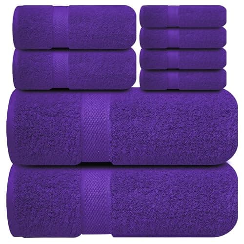 Infinitee Xclusives Luxury 100% Cotton Towel Set – 8 Piece Bathroom Towel Set (2 Bath Towels, 2 Hand Towels, 4 Washcloths) – Soft & Absorbent Towels for Bathroom (Profound Purple) - Image 1