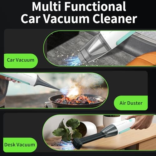 PEGOVO Car Vacuum, Handheld Vacuum Cordless 20000Pa Suction with 2 Suction Modes, 2-in-1 Portable Mini Car Vacuum Cleaner Cordless Vacuum Rechargeable Type-C Charge for Car, Desk, Keyboards（Green - Thumbnail 5