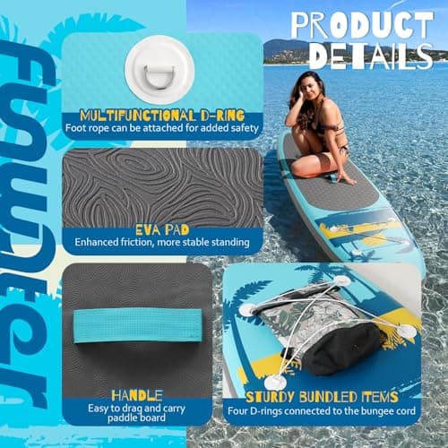 FunWater SUP Inflatable Stand Up Paddle Board Ultra-Light Inflatable Paddleboard with Accessories, Fin, Adjustable Paddle, Pump, Backpack, Leash - Thumbnail 3