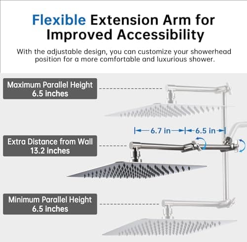 G-Promise All Metal 10 Inches Rainfall Shower Head with Handheld Spray Combo, 3 Settings Diverter, Adjustable Extension Arm with Lock Joints, 71 Inches Stainless Steel Hose (Brushed Nickel) - Thumbnail 3