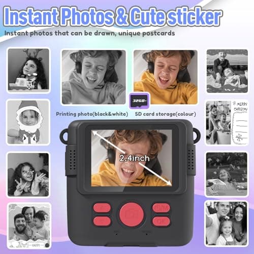 ESOXOFFORE Kids Camera Instant Print, Christmas Birthday Gifts for Kids Age 3-12, Selfie Digital Camera with 1080P Videos,Toddler Portable Travel Cameras Toy for 4 5 6 7 8 9 Year Old Boys Black - Thumbnail 3