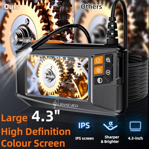 Endoscope Camera with Light, 4.3" HD 1920P Industrial Borescope Inspection Camera, IP67 Waterproof with 8 Adjustable LEDs, 32.8ft Semi-Rigid Snake Cable for Sewer, Automotive Engine, Pipe, HVAC - Thumbnail 2