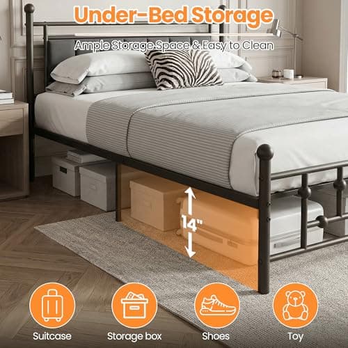 Luviyoo Full Bed Frame with Headboard, Velvet Upholstered Platform Bed Frame Full Size, Heavy Duty 13 Metal Slats Support, 14" Underbed Storage, No Box Spring Needed, Noise Free - Thumbnail 4