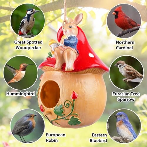 Bird Houses for Outside – Hand-Painted Decorative Bird House, Waterproof Resin Hanging Birdhouse for Patio, Yard, Porch & Garden Decor - Thumbnail 5